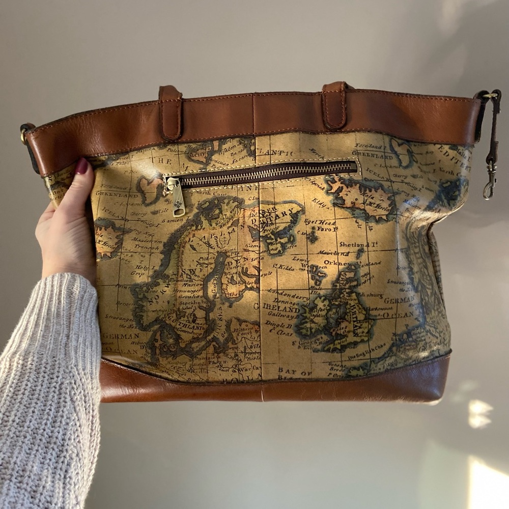 Patricia Nash Brown and Tan Map Print Shoulder Bag